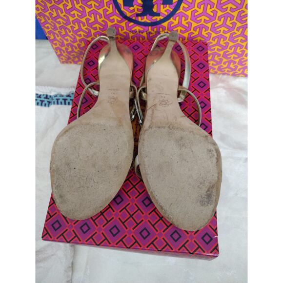 Tory Burch Penelope 65mm Slingback Sandals Womens Size 10 Mirror Metallic 55486 - Picture 5 of 10
